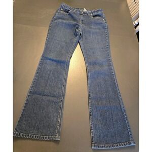 Fantasy‎ Women 10 Average Dark Wash Rhinestone Flap Pocket Bootcut Jeans Stretch